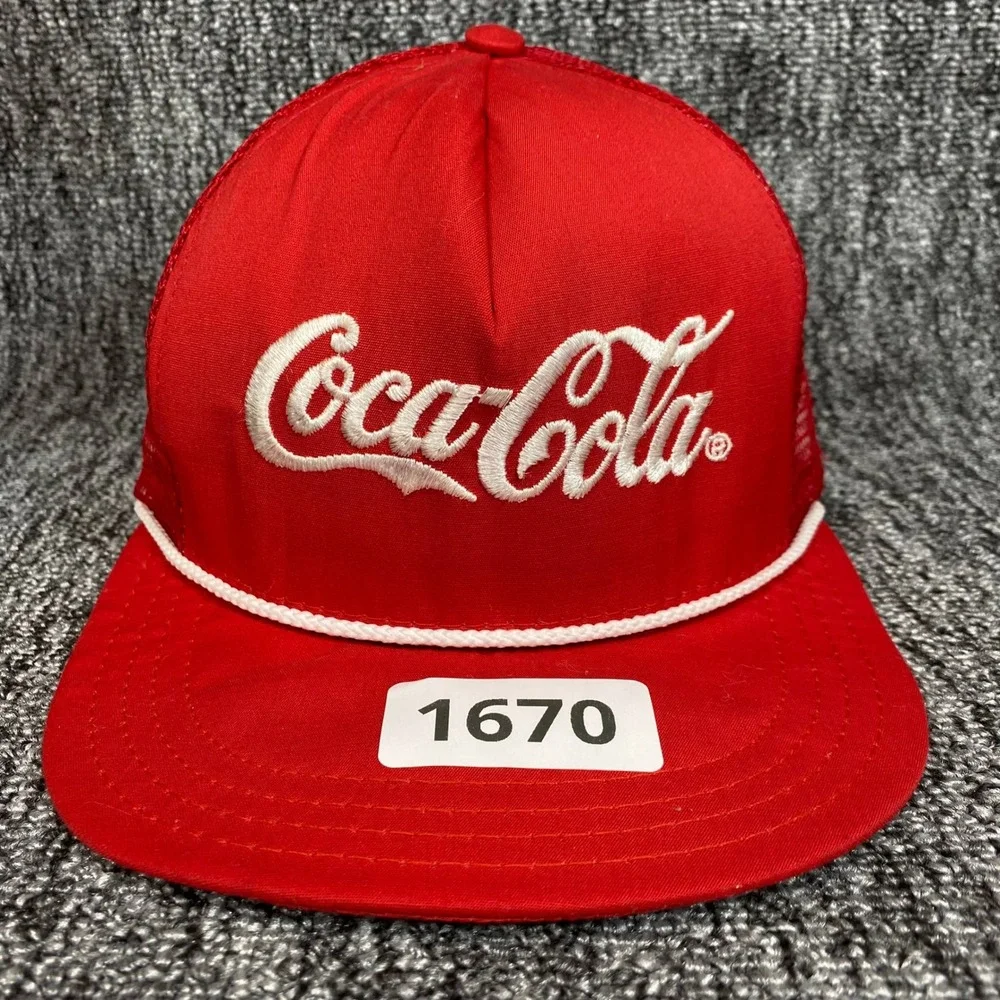 Vintage Coca Cola Trucker Hat Red Rope Mesh Snapback Cap Script Made In USA